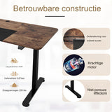 Verstelbaar Elektrisch Zit / Sta Bureau - 140 cm x 71 cm Ergonomische Werkstation - Duurzaam Metaal Frame - Knopbediening - Kabelgat &amp; Koptelefoonhaak - Grote Werkruimte - Anti-botsing Technologie - Rustiek Bruin Tafelblad