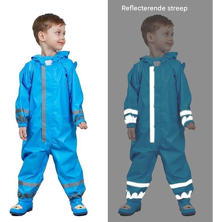 Schattige Kinder Regenpak - Koala Blauw - Waterdicht Ademend Regenoverall - All-in-One Puddle Suit - Met Capuchon en Reflector - Lichtgewicht PVC Transparante Rand - Voor Meisjes en Jongens - Blauw - Maat 7-10 Jaar