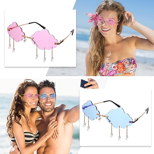 Rimless Wolkvormige Zonnebrillen - Jaren '90 Disco Stijl - Kwastjes Ontwerp - Uniseks - Voor Dagelijks & Feestgebruik - 2 Paar