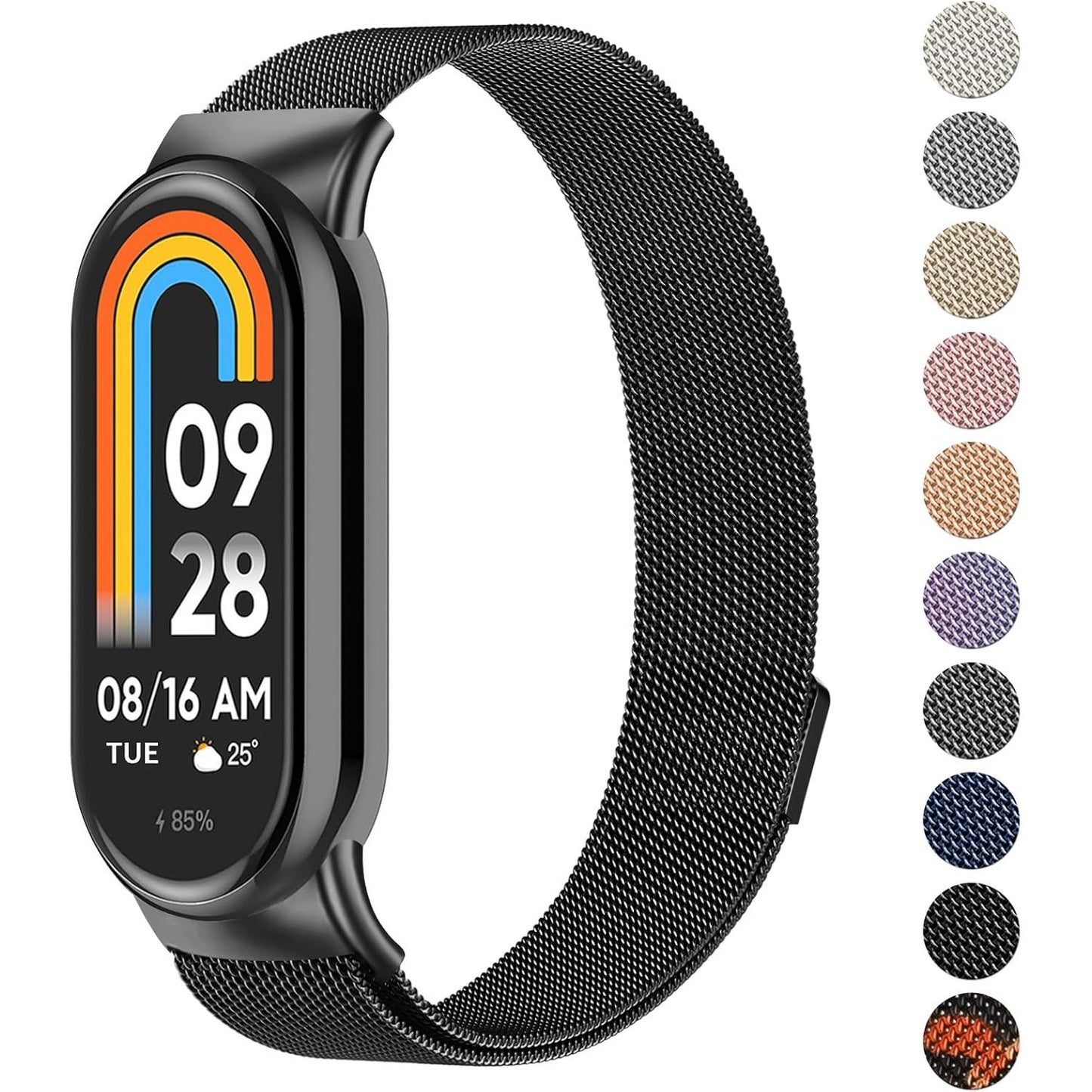 Roestvrij Stalen Polsband Vervangingsbandje - Voor Xiaomi Mi Band 8 - Hoogwaardig Metaal - Duurzaam en Stijlvol - Verstelbare Sluiting - Comfortabel en Ademend - Geschikt voor Dagelijks Gebruik - Elegant en Functioneel - Universele Pasvorm