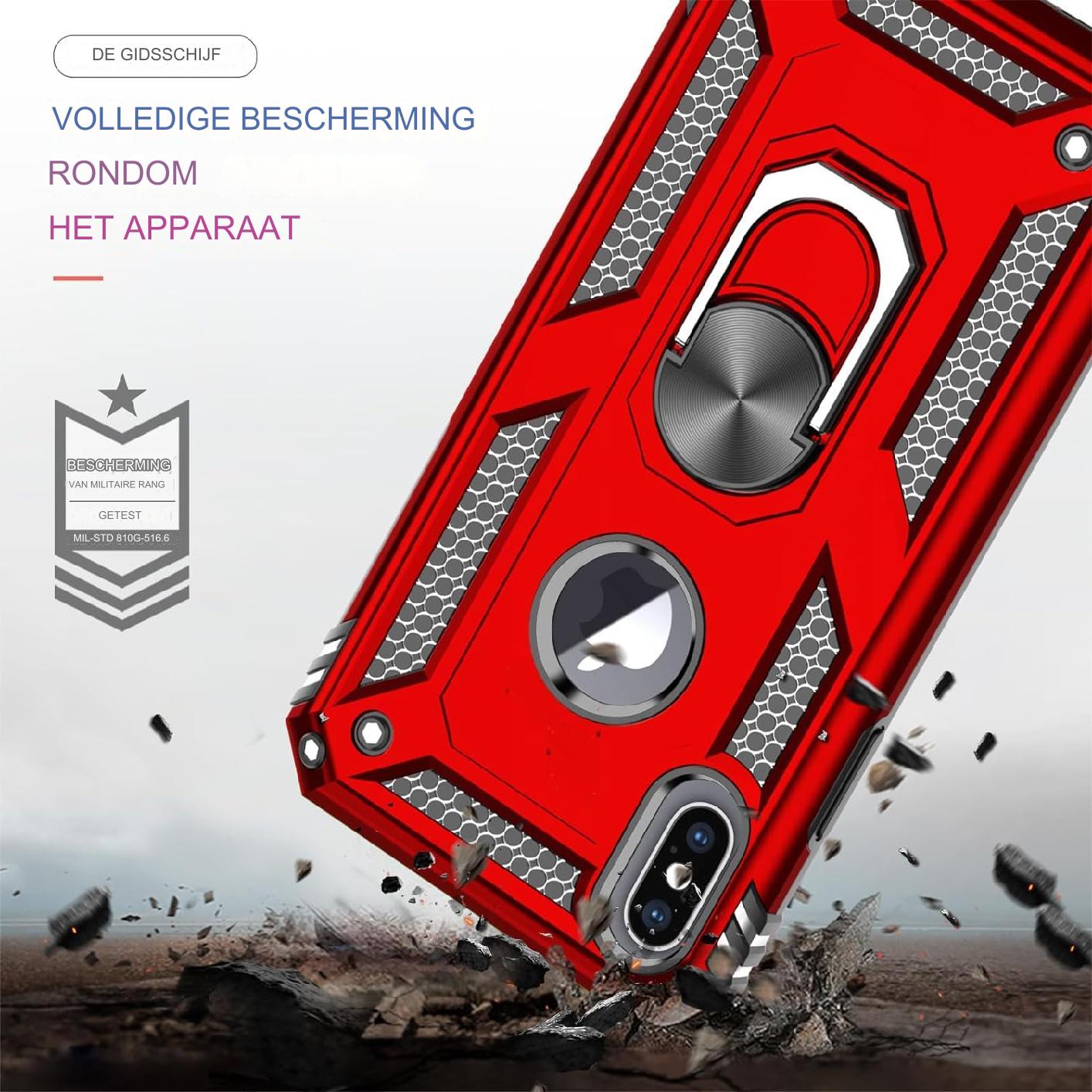Heavy Duty Beschermhoesje + Screen Protector - Geschikt voor iPhone X / Mobiel Hoesje iPhone XS - met Gehard Glas Schermbeschermer, 360 Graden Ringhouder, Militaire Pantser Mobiele Telefoonhoesjes, Schokbestendige Cover, Beschermend Hoesje