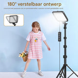 2 Delig LED Fotografie Lampen - Instelbare Foto Verlichting - Verstelbare USB Videolamp - Live Streaming &amp; Fotografie - 15W LED Paneel - 3 Kleurtemperaturen - Inclusief Metalen Statief en Kleurenfilters