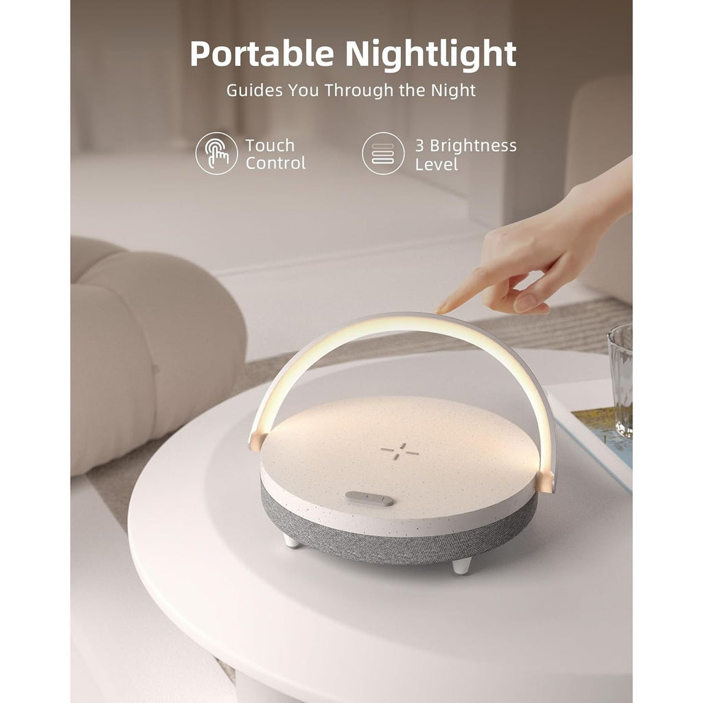 EZVALO LED Nachtlamp - 4-in-1 Touchlamp - Muziek Bedlamp - Draadloos Opladen - Bluetooth Speaker - Telefoonhouder - Bed Lamp - 180 graden draaibaar - Wit