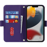 iPhone 13 Telefoonketting Hoesje met Riem - Mobiele Telefoonhoes iPhone 13, Flip Lederen Portemonnee Hoesje, Ingebouwde Spiegel, 5 Handige Kaartsleuven, Sterke Magnetische Sluiting - Beschermende Flip Case Hoes voor iPhone 13