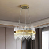 Moderne Kristallen Kroonluchter – Goudkleurig – LED Inbouw Plafondlamp – Dimbaar – Verstelbare Ketting – Voor Woonkamer, Eetkamer, Keuken, Hal en Trap – Energieklasse F