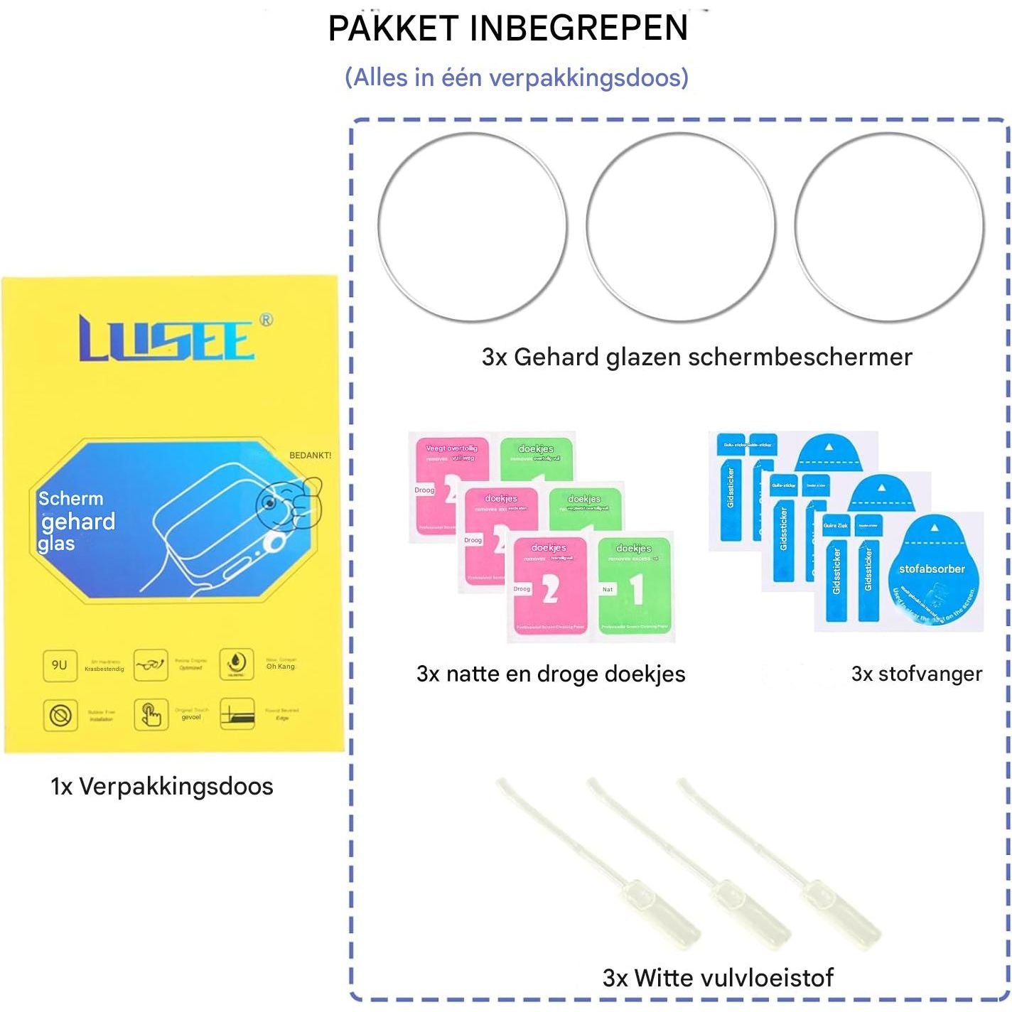 3-Pack Universele Screenprotector voor Smartwatches – Ronde Gehard Glas Bescherming (Diameter 35mm) – Anti-Kras / Anti-Vingerafdruk – 9H Hardheid – HD Helderheid – Case-Friendly Ontwerp