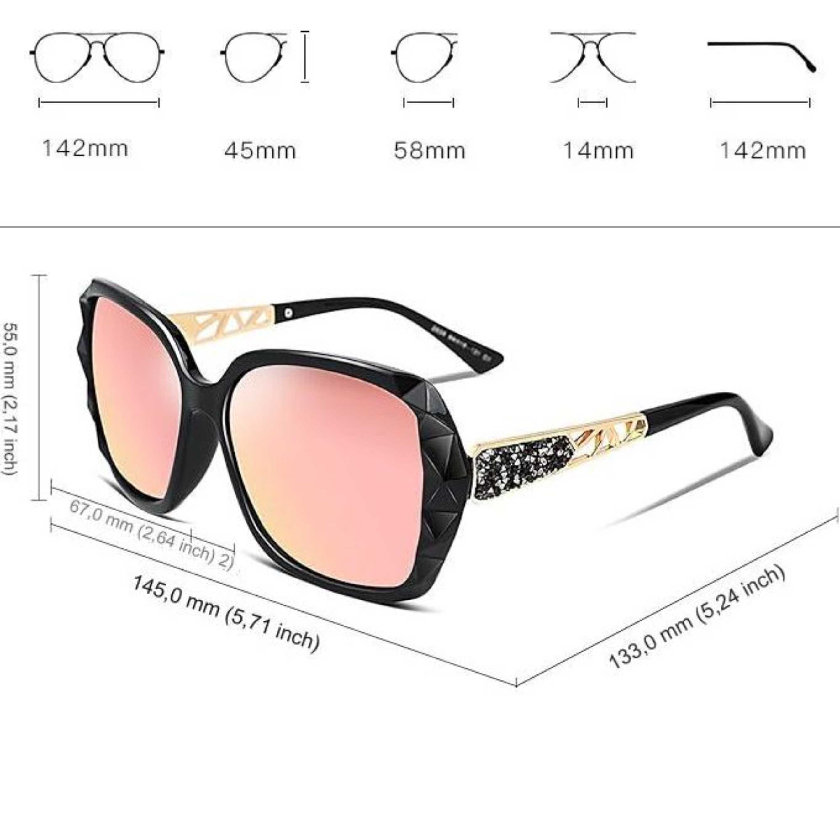 Vierkante Zonnebrillen voor Vrouwen met Polariserende Lenzen en Schitterende Samengestelde Glanzende Monturen - Model B2289: Stijlvolle Eyewear voor een Tijdloze Look met Verbeterde Zichtbaarheid en een Sprankelende Afwerking