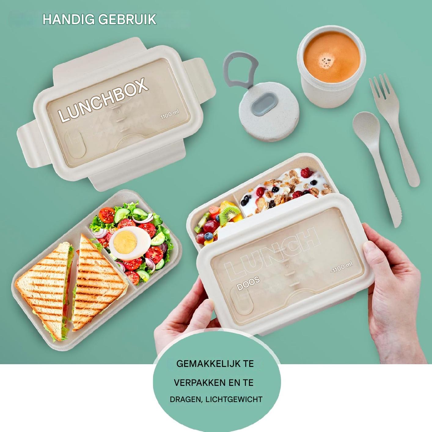 Bento Box met Bestek - 1100ml - Inclusief Geïsoleerde Tas - BPA-vrij - Lekvrije Lunchbox - Herbruikbare Voedselcontainer - Compact en Lichtgewicht (kopie)