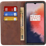 Oneplus 7T Hoesje - Premium Flip Leren Portemonnee Hoesje - [3 Kaartsleuven][Standhouder][Magnetische Sluiting] - Leren Wallet Cover Hoesje voor Oneplus 7T - Donkerbruin - Luxe Beschermhoes - Modieuze Flip Case - Hoogwaardige Wallet Hoes - Voor Oneplus 7T