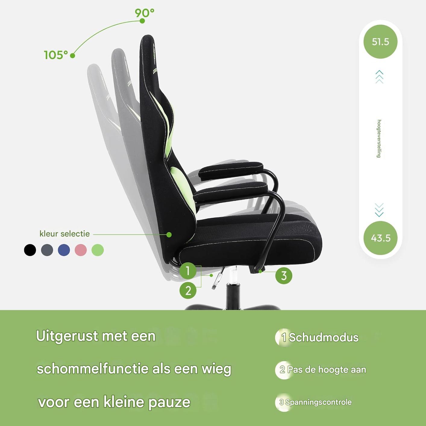 Dowinx Mesh Gaming Chair - Ergonomische Bureaustoel - Verstelbare Hoge Rugleuning - Lendensteun - Schommelstoel - Ademend Gaas - Verstelbare Hoogte - Comfortabel en Compact Ontwerp