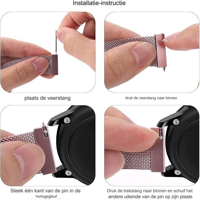 20mm - Universele Magnetische Horlogeband - Smartwatch Band - Vervangende Polsband Met Pushpins - Vervangingsbandje 20mm - Roestvrij Staal - Hoogwaardig en Duurzaam - Universele Pasvorm - Voor Smartwatches - Sterke Magneetsluiting - Mila