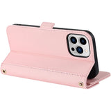 Mobiele telefoon ketting - iPhone 14 Pro Max hoesje met riem - Flip leren portemonnee telefoonhoes - Spiegelfunctie - Met 5 kaartsleuven - Magnetische sluiting - Beschermende flipcase voor iPhone 14 Pro Max - Roze