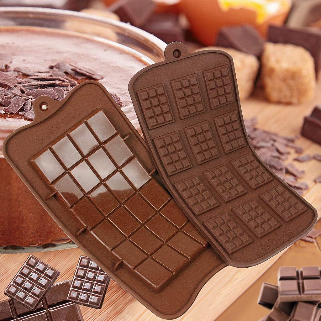 2 stuks - Siliconen Chocoladevormen - Niet-Klevende Chocoladeschimmels - Mini Chocolade Reepvormen - Twee Verschillende Stijlen van Bruine IJsblokjesbakvormen - Snoep Chocolade Bakken Keukenmallen - Chocolademallen - Chocoladevormen Set