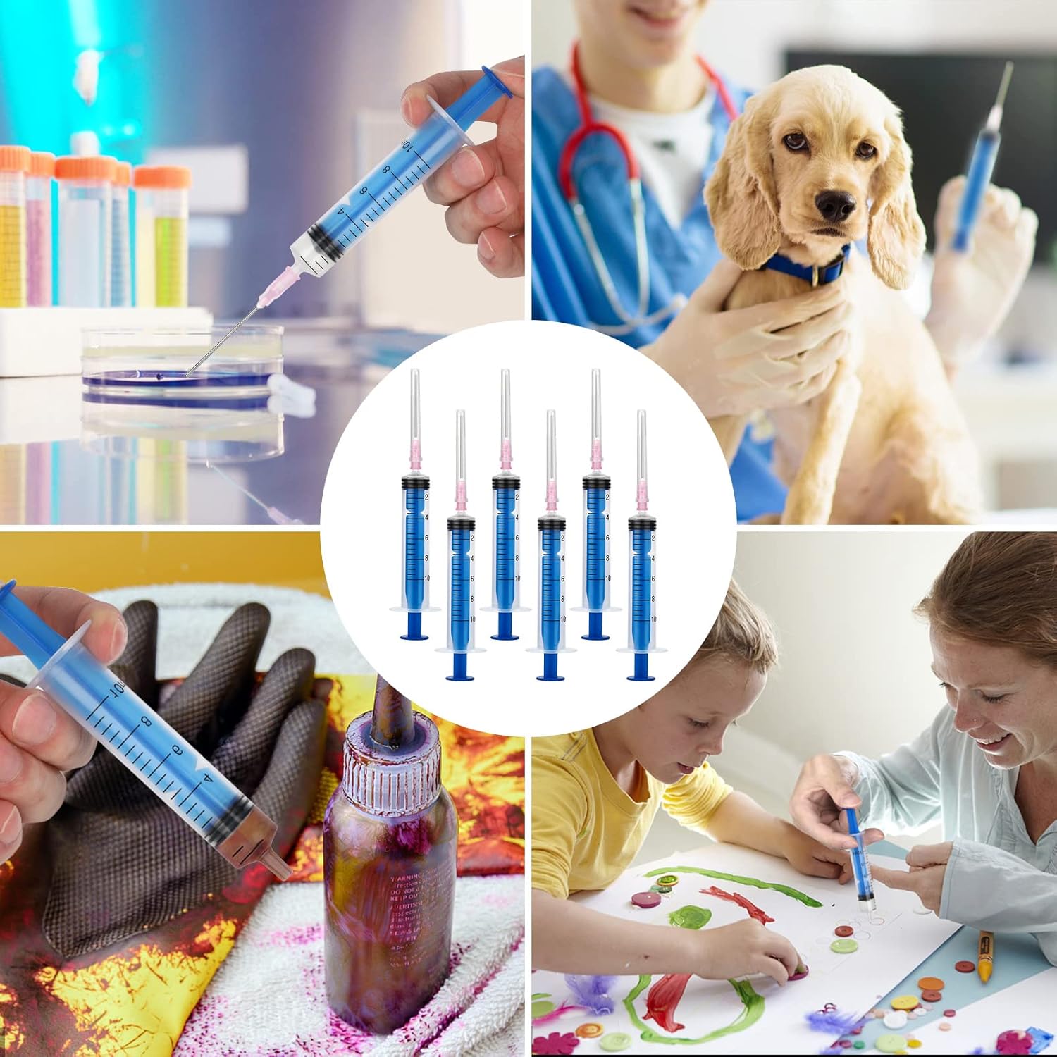 5 Stuks - 10 ml Spuitset met Stompe Naalden - Herbruikbare Kunststof Doseerspuiten - Inclusief Luchtdichte Doppen - Voor Hobby, Doe-Het-Zelf, Huisdierverzorging en Cosmetica
