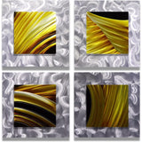 4 Stuks - 3D-Metaal Schilderijen - Aluminium Wanddecoratie - Handgemaakt - Zandgepolijst - Wandpanelen - 40 x 40 cm per Paneel - Abstracte Wandkunst - Bladeren Motief - Moderne Muurdecoratie - Woonkamer Slaapkamer Kantoor