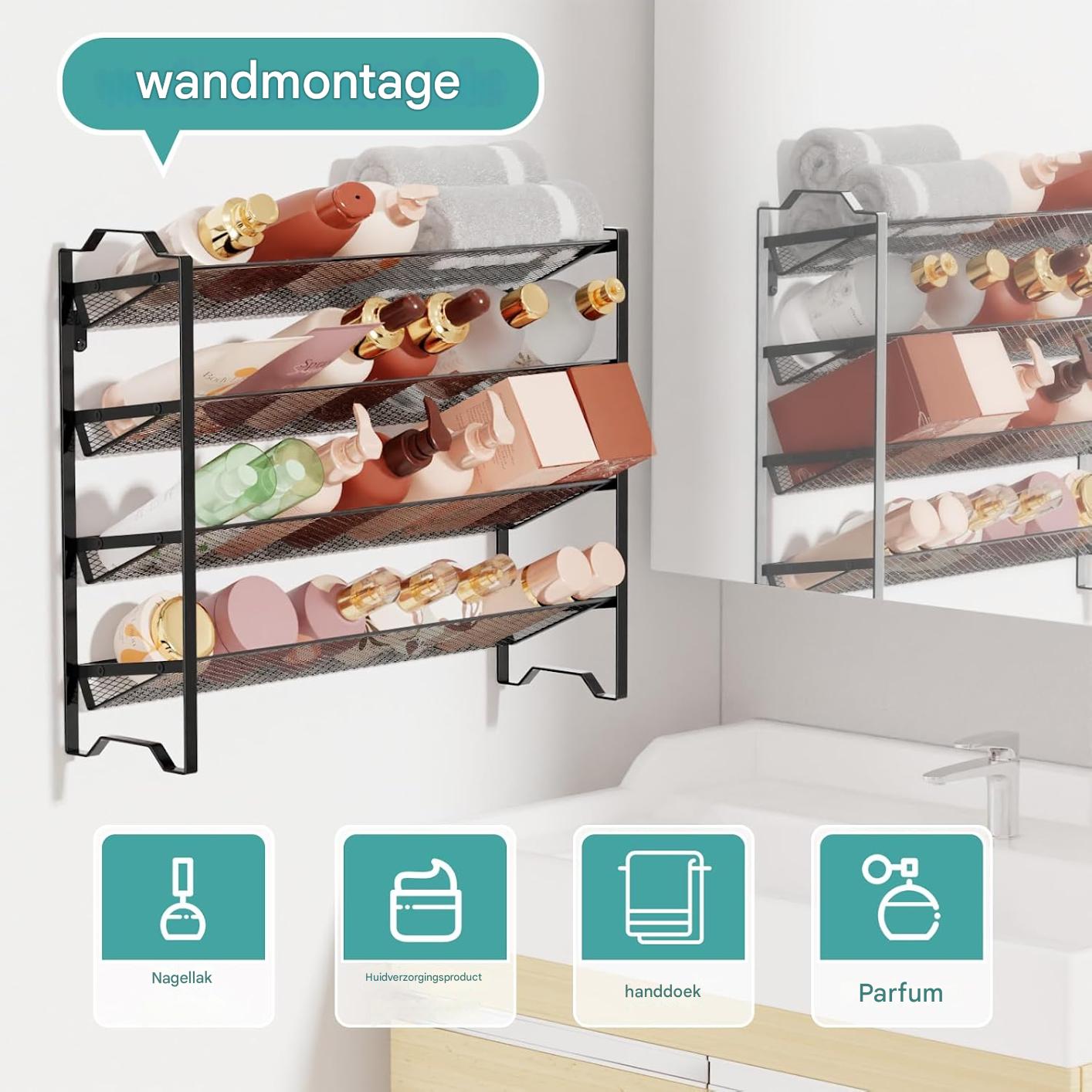 2 Stuks - Wandrek Kruidenrek – Staand of Hangend Kruidenrek – 8 Lagen – Ruimte voor 24 Potjes – Metaal – Zwart – Keuken Organizer voor Specerijen en Kruiden – Kruidenhouder voor Wand of Kastdeur – Industrieel Design