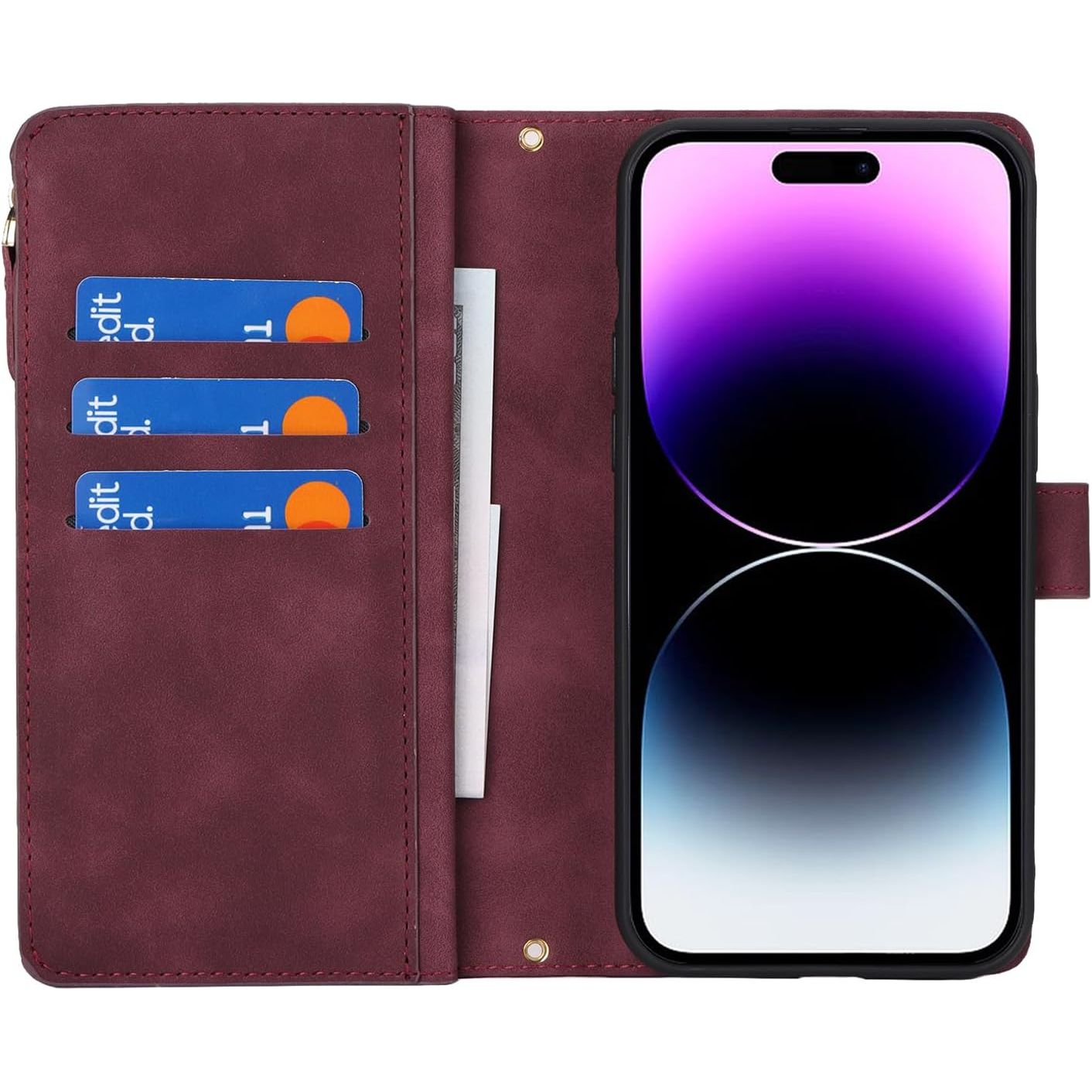 iPhone 15 Pro Hoesje Met Lanyard - iPhone 15 Pro Case - Flip Wallet Lederen Hoes - 9 Kaartsleuven - Dubbele Magnetische Sluiting - Beschermende Cover Voor iPhone 15 Pro Max - Rood - Shockproof TPU Magnetische Beschermhoes