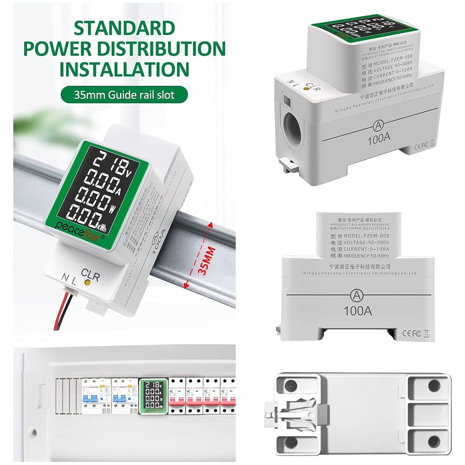 1 Stuk Geavanceerde AC Din Rail Energiemeter: Digitale Multimeter & Elektriciteitsverbruik Monitor - AC Voltmeter en Ammeter 50-300V 0-100A met Ingebouwde Stroomtransformator