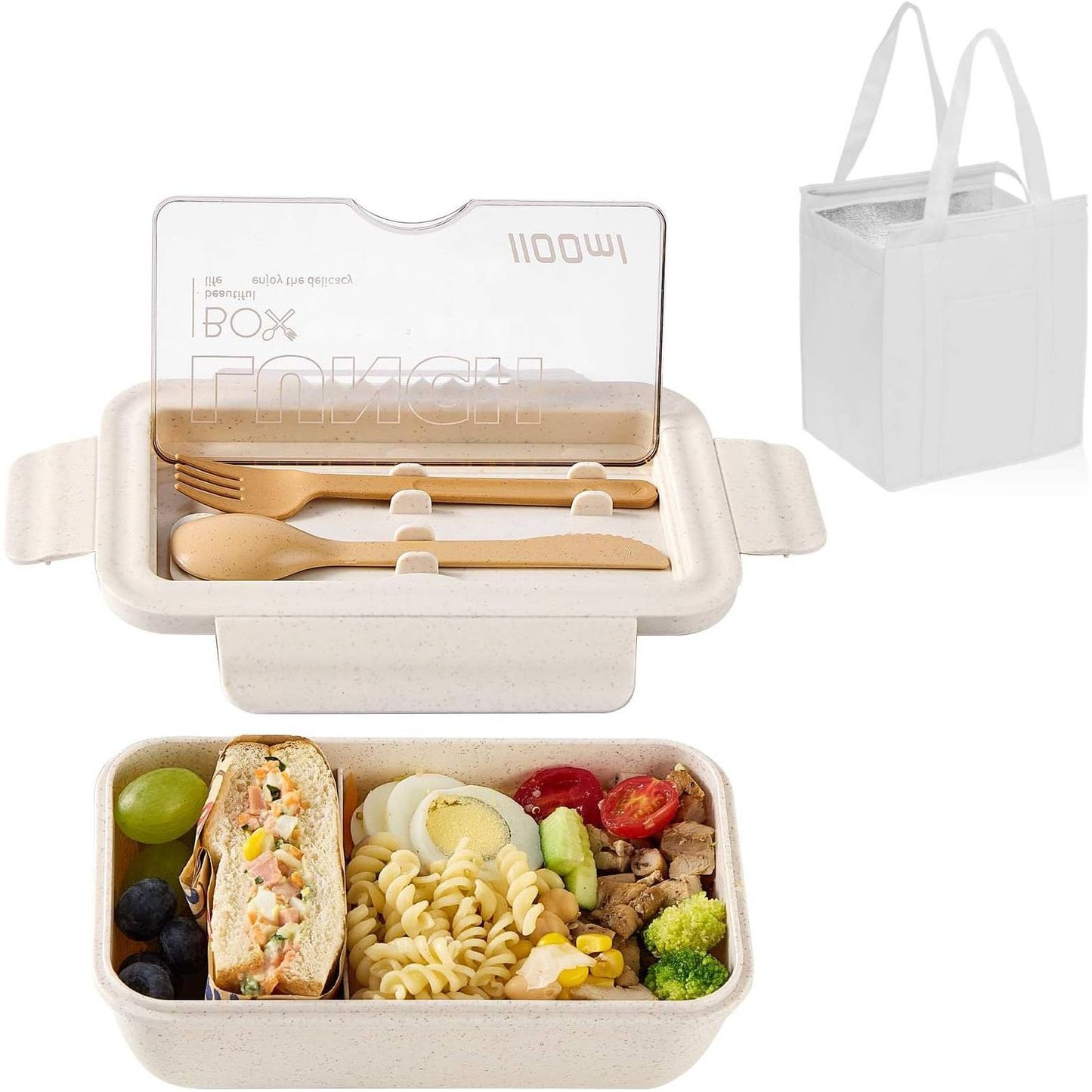 Bento Box met Bestek - 1100ml - Inclusief Geïsoleerde Tas - BPA-vrij - Lekvrije Lunchbox - Herbruikbare Voedselcontainer - Compact en Lichtgewicht (kopie)