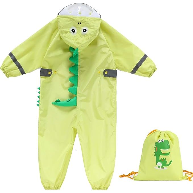Ademende Kinderen Regenjas - T-Rex Dinosaurus -  Jongens Meisjes - Regenoverall met Capuchon en Reflectoren - Waterdichte Regenponcho - Schattig Dierenpatroon - Lichtgewicht en Herbruikbaar - Voor Kinderen 3-5 Jaar - voor School en Outdoor Activiteiten