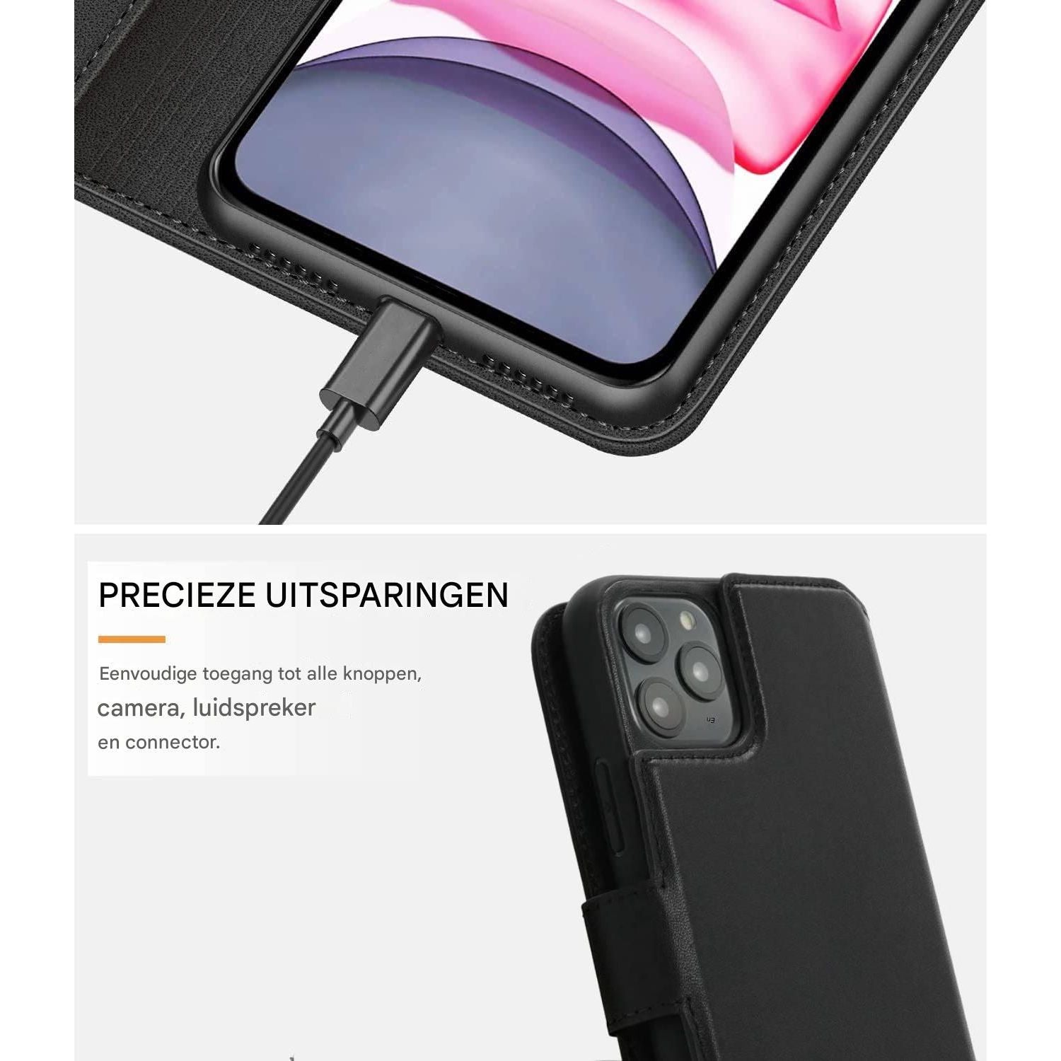 iPhone 11 Flip Hoesje – PU Leren Boekhoesje – Magnetische Sluiting – Wallet Case met Kaarthouder – Telefoonstandaard – Luxe Mat Zwart