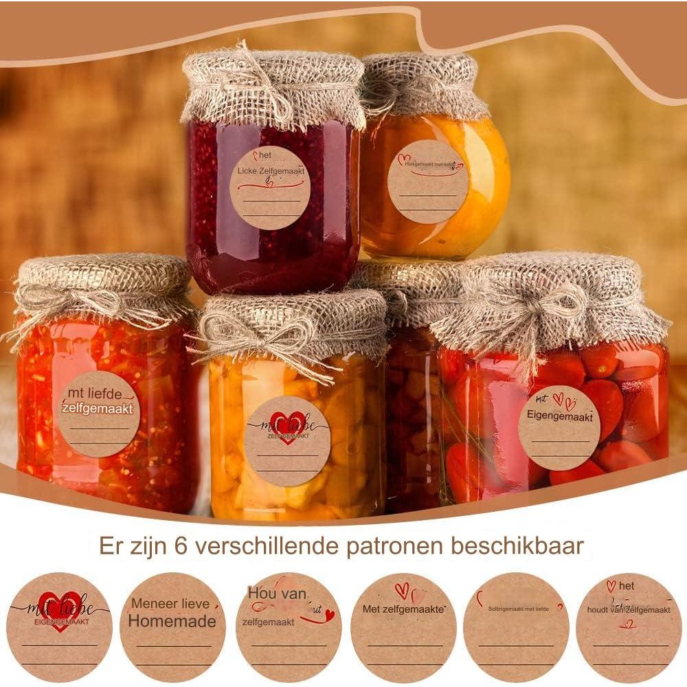 600 Stuks Ronde Kraft Jam Labels Voor Jampotten - Zelfklevende Stickers Voor Jam, Inmaakpotten en Cadeaus - Blanco Kraft Etiketten - 6 Verschillende Stijlen - Bruin - Natuurlijke Kraft Papieren Stickers - 30 Vellen x 20 Labels Per Vel