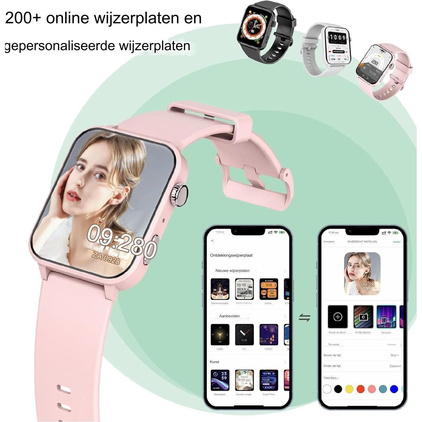 Multifunctioneel Smartwatch  - Met Extra Horlogeband- Bellen/Opnemen - Kunstmatige Intelligentie Stem - 1.85'' Fitnesstracker met SpO2 - Hartslagmeter - Slaapmonitor - Fitnesstracker 100+ Sportmodi - Calorieënteller - Smartwatches voor Android en iOS