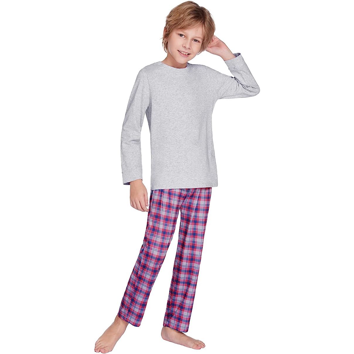 Comfortabele Kinderpyjama Set - Zachte Katoenen Top + Geruite Broek - Ideaal voor Ontspanning en Slapen