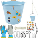 Kinderen Katrol Set met Metalen Emmer - Compleet Katrolsysteem met Touw en Accessoires - Educatief Tuinspeelgoed voor Kinderen vanaf 3 Jaar - Voor Boomhut en Speeltoren - Inclusief Handschoenen en DIY Stickers - 10m Touw