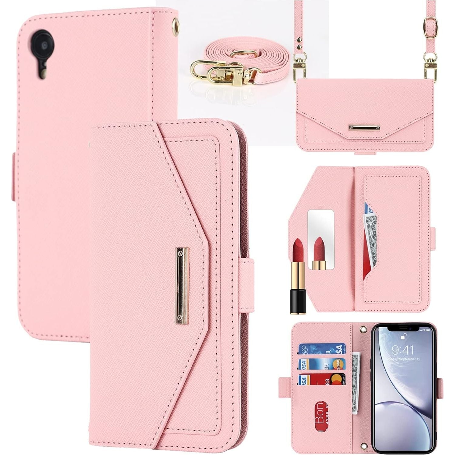 Multifunctionele portemonnee voor iPhone XR hoesje met verstelbare nekband - Creditcardhouder - 6.1