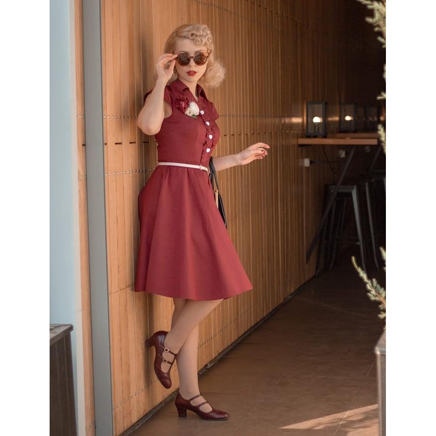 1950s Retro Swing Jurk voor Dames – Vintage Rockabilly Cocktailjurk – Met Capmouwtjes, V-Hals en Verwijderbare Riem – A-lijn Silhouet – Knielang – Perfect Voor Feestjes, Bruiloften, Proms en Themafeesten