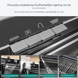 Zwarte Geïntegreerde Spoelbak – Luxe Werkstation Keukenspoelbak met Waterval, Kraan met Digitale Temperatuurweergave, Piano-schakelaarbediening en Volledige Accessoireset (68 cm)