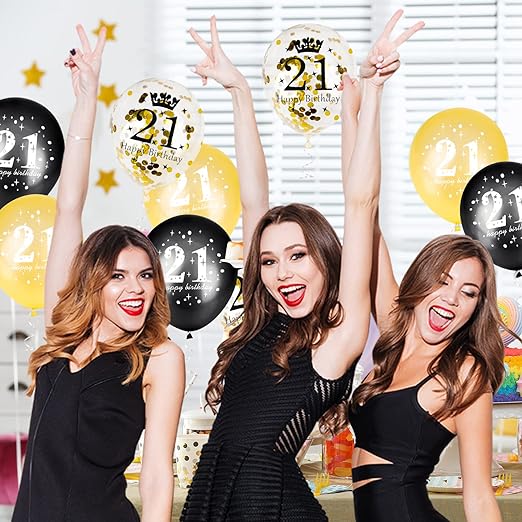 Feestelijke 17/ 21/ 30/ 50ste Verjaardagsballonnen Set - 18 Elegante Stuks in Zwart, Roségoud & Confetti - Ideaal voor Verjaardagsdecoratie van Mannen en Vrouwen - Inclusief Gouden Confetti Ballonnen, Groot Formaat voor een Onvergetelijke Viering