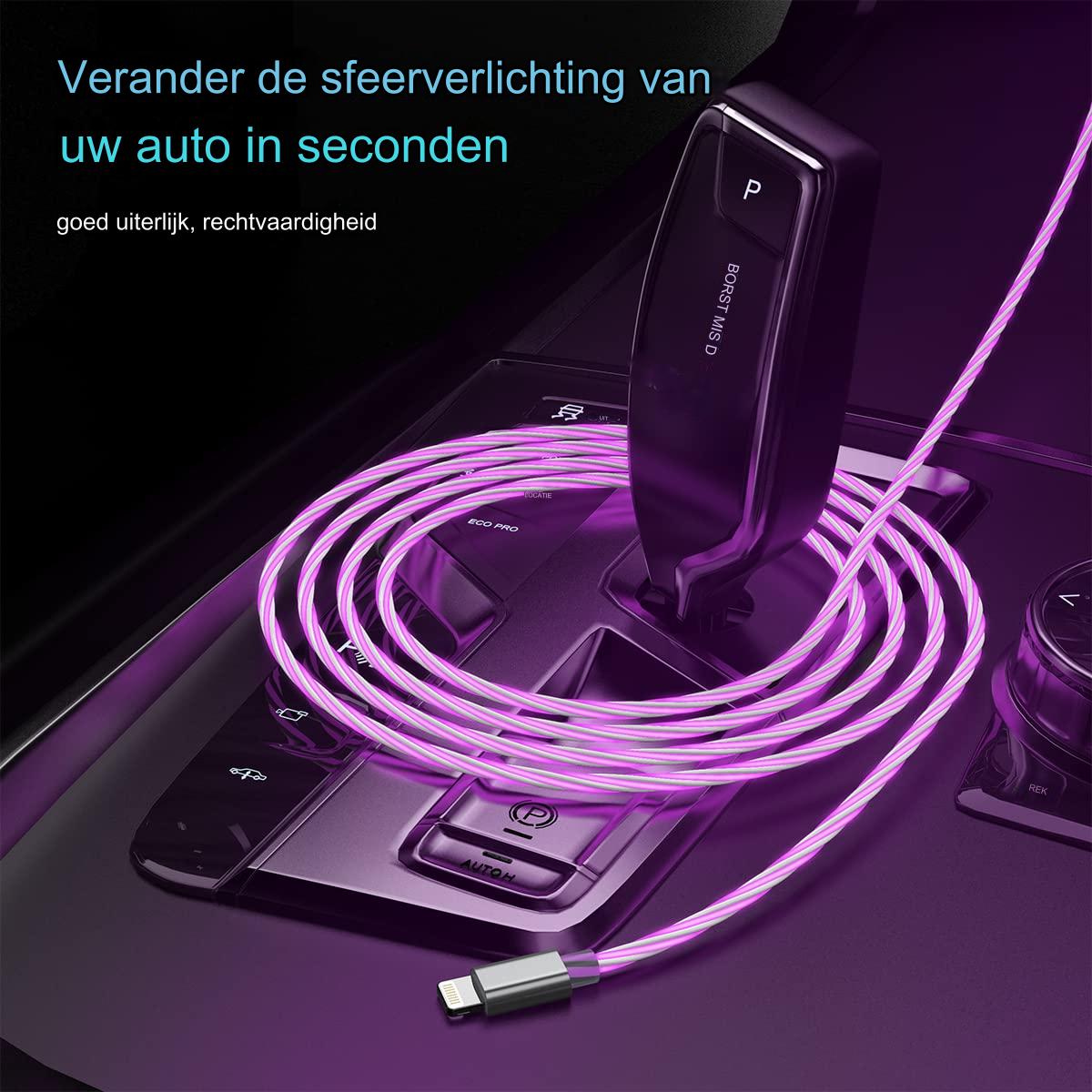 Verlichte LED iPhone Oplaadkabel - 2 Meter - 3A Snelladen - MFi Gecertificeerd - Bewegende LED Verlichte USB Lader - Universeel Geschikt voor Alle Apple-apparaten met Lightning Port - Voor iPhone / iPad / AirPods - Wit