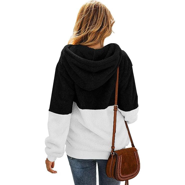 Warm Teddy Fleece Dames Sweatshirt - Comfortabele Oversized Hoodie met Zachte Voering voor Winterse Warmte - Casual Stijl en Gemak - Zwart en Wit