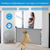 Uittrekbaar Kinderhek - Veiligheidshek voor Trap en Deur - Grijs - 84 cm Hoog - Verstelbaar tot 140 cm Breed - Hek voor Kinderen, Huisdieren en Katten - Geschikt voor Binnen en Buiten