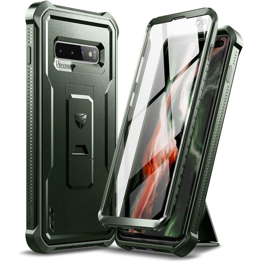 Samsung Galaxy S10 Plus Hoesje Met Ingebouwde Screenprotector en Standaard - Heavy Duty Militair Grade Bescherming - Schokbestendige Bumper Hoes - Volledige Body Bescherming - Geschikt Voor Samsung S10 Plus - Groen