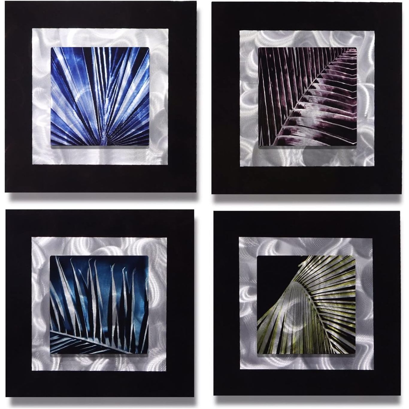 4 Stuks - 3D-Metaal Schilderijen - Aluminium Wanddecoratie - Handgemaakt - Zandgepolijst - Set Wandpanelen - 40 x 40 cm per Paneel - Abstracte Muurdecoratie - Model JD-131 - Voor Woonkamer, Slaapkamer, Kantoor