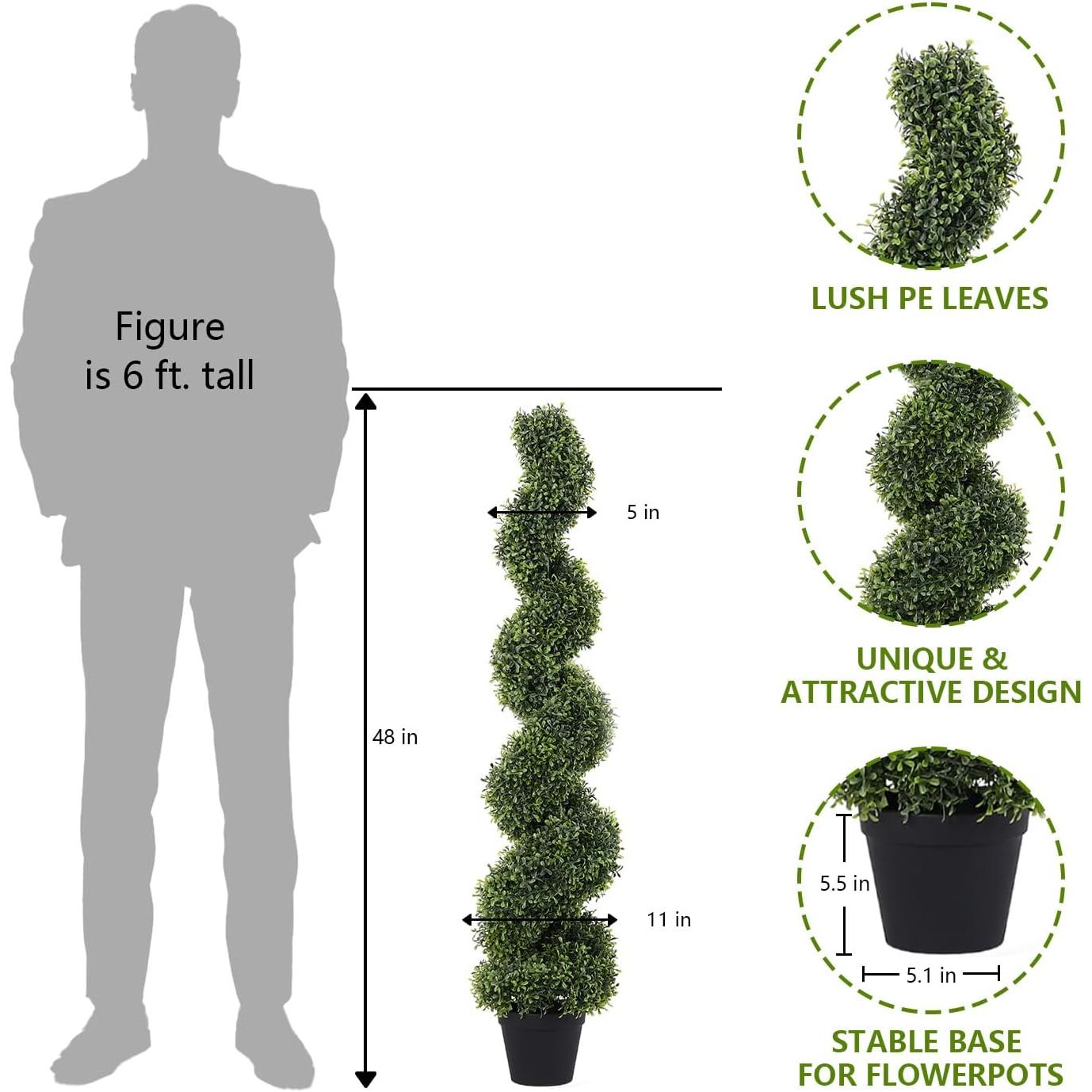 2 Stuks – Kunstplanten Spiraalvorm – 120 cm Nep Buxus Bomen voor Buiten – Kunstmatige Buxus Topiary Set – Twisted Boom voor Tuin Terras Voordeur Balkon – Weerbestendige Decoratieve Buxusplanten – Onderhoudsvrij en UV-Bestendig Groendecor