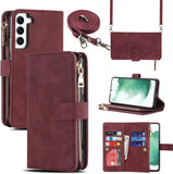 Beschermend Mobiel Hoesje met Riem voor Samsung S22 Plus - Flip Lederen Portemonnee Telefoonhoes - 9 Kaartsleuven - Magnetische Sluiting - Beschermende Flip Case voor Samsung Galaxy S22 Plus - Rood Design - Stijlvolle Telefoonketting Accessoire