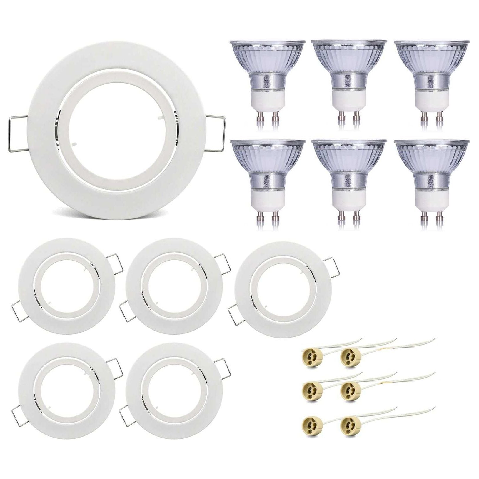 6-Pack Ronde LED Inbouwspots met Kantelbare GU10 Fitting - Dimbare, Energiezuinige A++ Verlichting - IP44, Warm Wit (2700K) - Wit - CE/RoHS