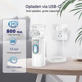 Ultrasoon Vernevelaar - 3 Mondstukken - Compacte en Stille Inhalator - Oplaadbare USB-C  - Inclusief Maskers en Reistas - 800mAh Batterij - 2 Vernevelniveaus - Draagbaar Voor Gebruik Onderweg