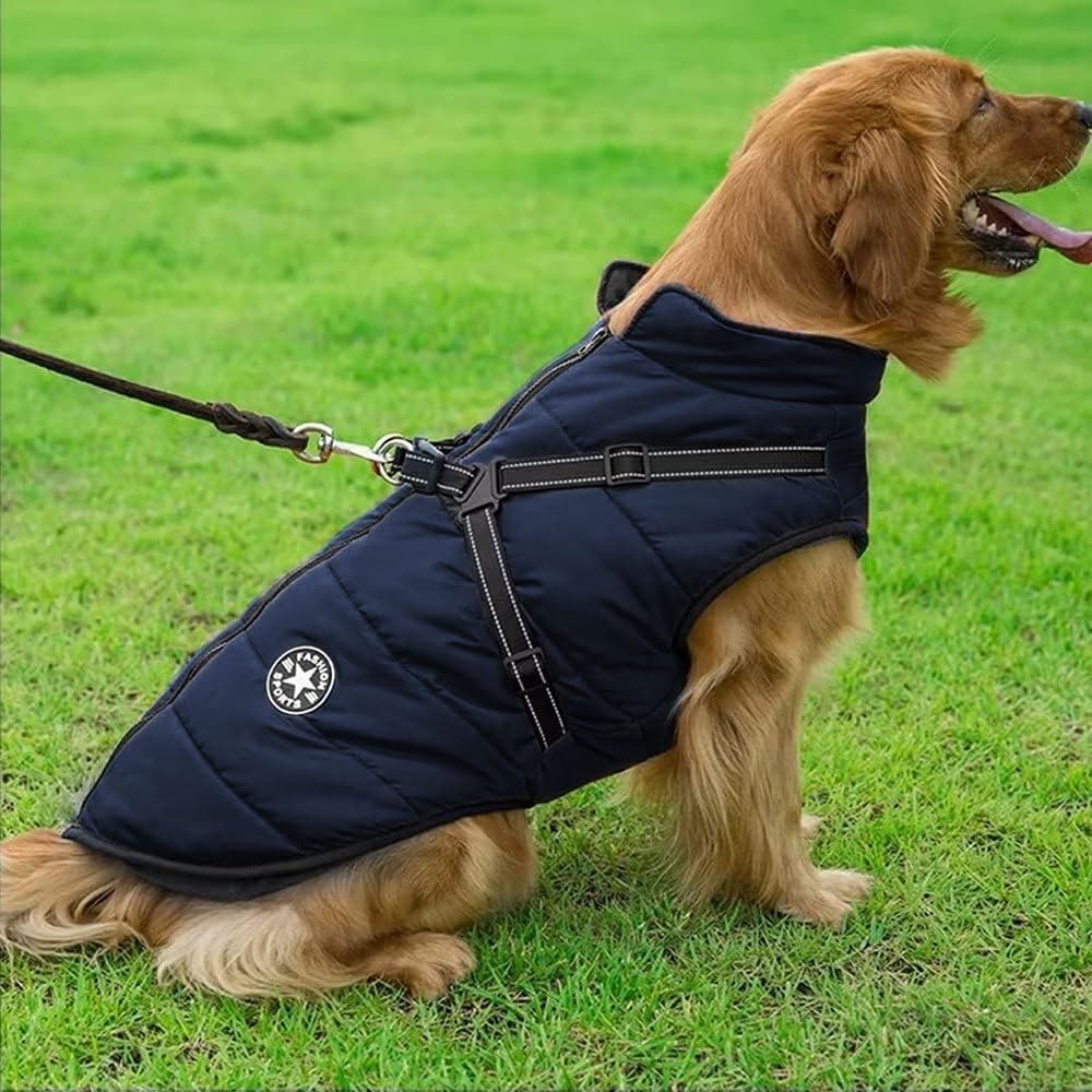 Voarge Hondenjas 5XL | Wintervest met Harnas | Waterdicht, Reflecterende Strepen, Machinewasbaar | Blauw