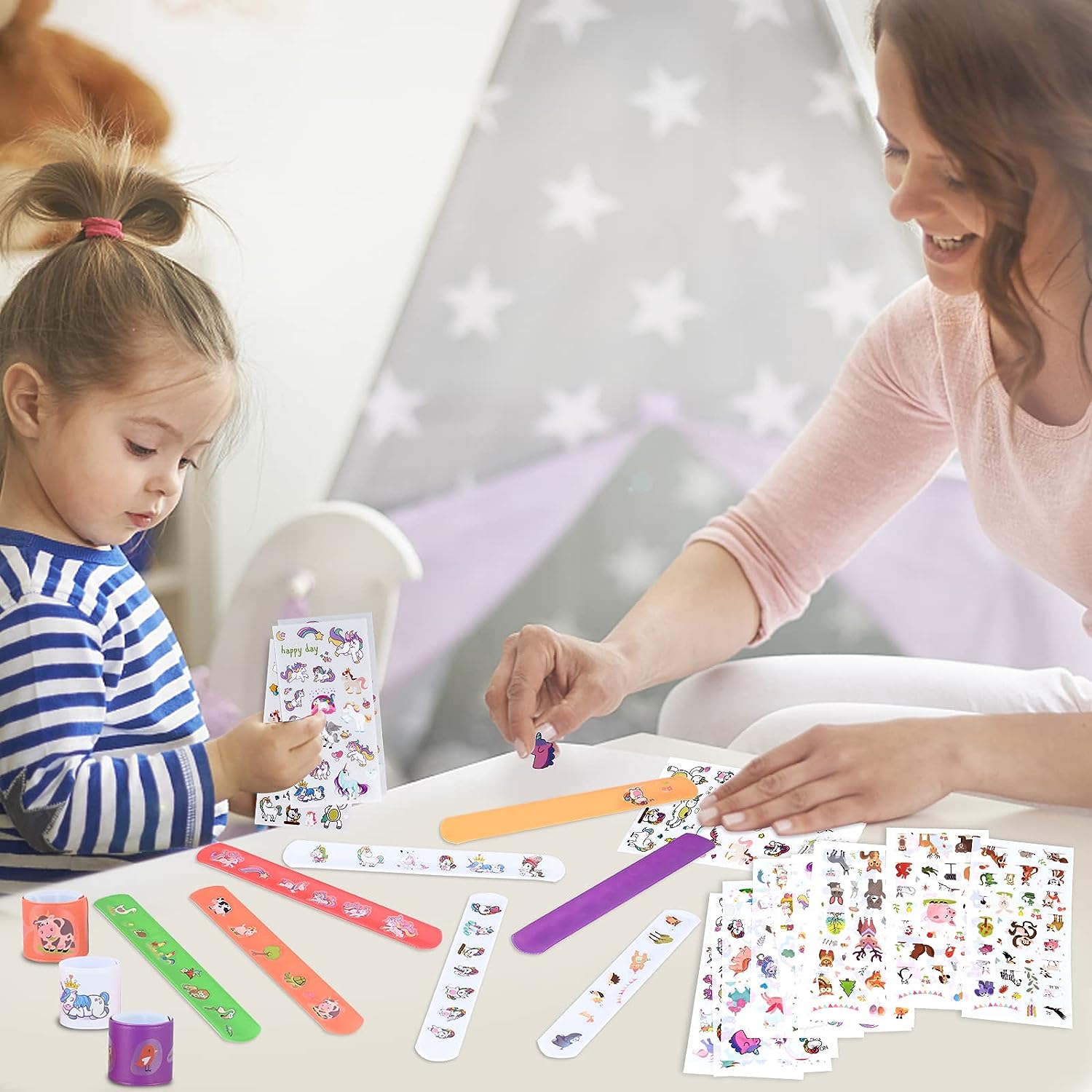 DIY Slap Armband Set met Eenhoorn en Dieren Stickers - Feestartikelen voor Kinderen - 18 delige Kleurrijke