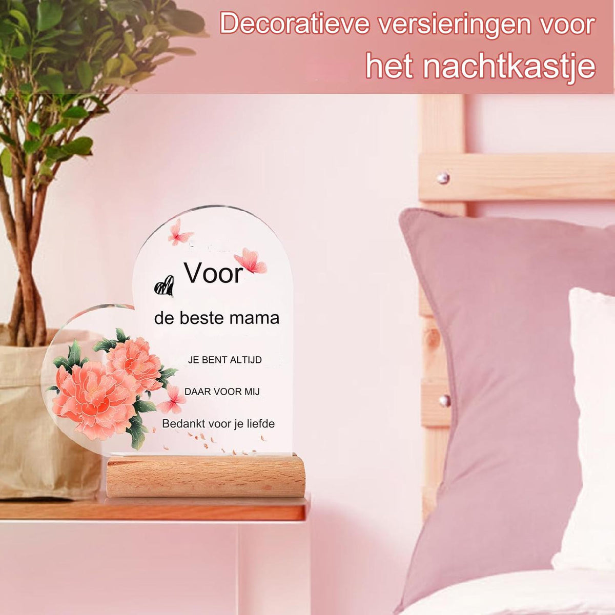 Persoonlijk Inspiratiegeschenk Voor Moeder - Acryl Decoratie Met Bloemen En Vlinders - Hoogwaardige Acryl Plaque Voor Moeders - Verjaardagscadeau Voor Moeder Van Dochter En Zoon - Moederdag Geschenk - Inclusief Houten Standaard