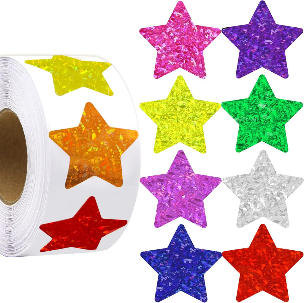 500 Stuks Grote Glanzende Ster Stickers - Glitter Ster Stickers voor Enveloppen, Cadeauversiering, Feestdecoratie, Beloningsstickers voor Klassen en Graduaties - 1.5 x 1.5 Inch - Meerkleurig - Eenvoudig aan te Brengen en Restvrij Verwijderen