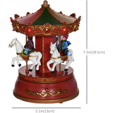 Muziekdoos Carrousel – LED Verlichting – 3 Paarden – Draaibare Kermismolen – Speelt 8 Muziekstukken – Batterij Gevoerd – Klassieke Draaimolen – Kerstversiering – Decoratie Voor Woonkamer, Slaapkamer en Open Haard – 18,5 cm Hoog