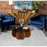 Ronde Salontafel met Glazen Blad en Massief Houten Onderstel - Ø 80 × 40 cm – Moderne Centrale Tafel voor Woonkamer of Terras – Bijzettafel van Gehard Glas