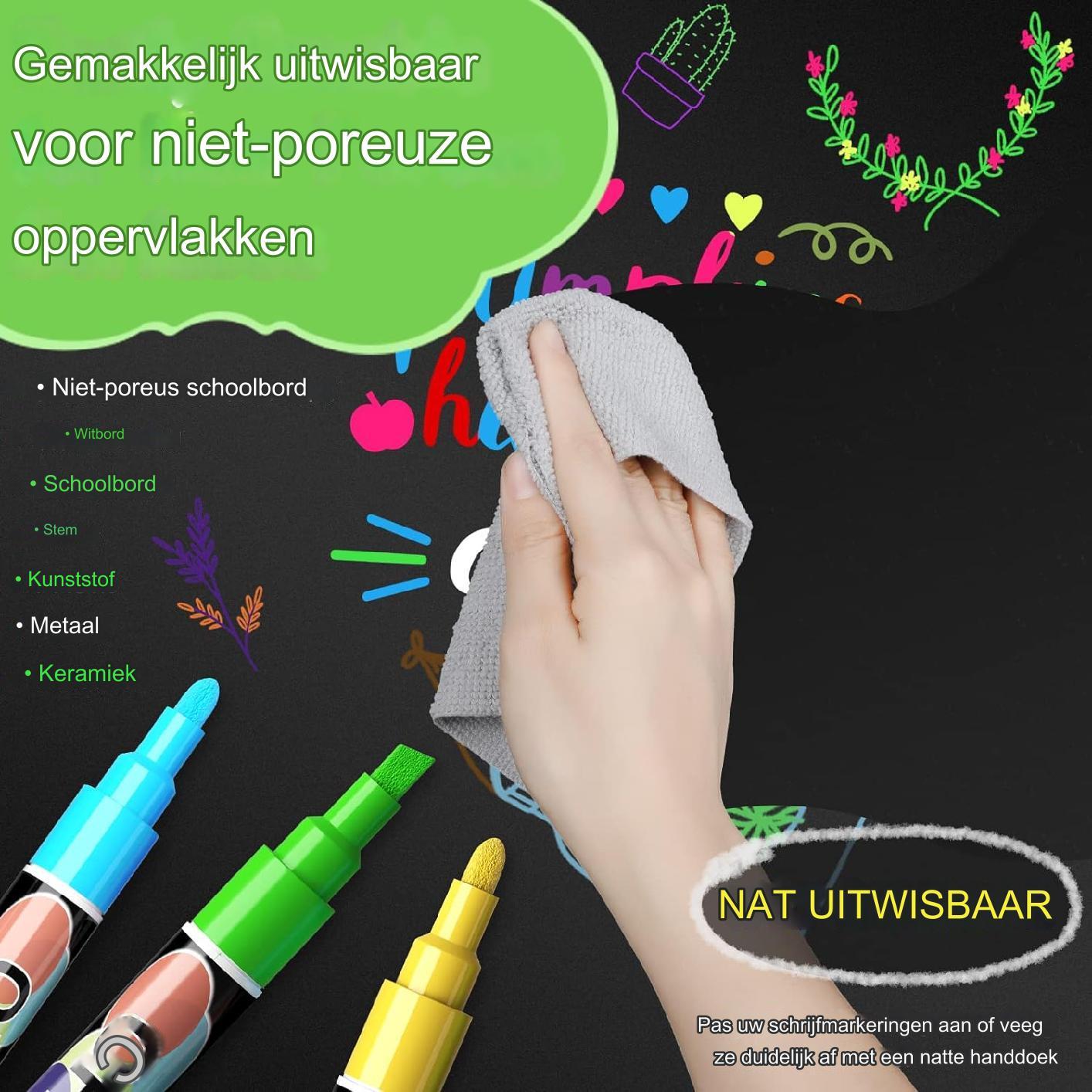 Veelzijdige Set van 12 Uitwasbare Krijt- en Raamstiften, Perfect voor Schoolbord, Ramen en Whiteboards - Inclusief Levendige Kleuren zoals Goud, Zilver, Zwart en Meer, Ideaal voor Creatieve Projecten en Decoratie