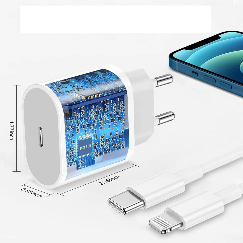 iPhone Oplader 20W met Snellaadfunctie - MFI Gecertificeerd - USB-C Adapter & 2m Kabel - Snel Opladen voor iPhone 14/13/12/11 & iPad - Veilig & Efficiënt Laden